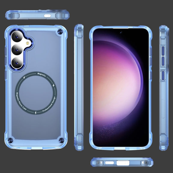 For Samsung Galaxy S25 5G Skin Feel TPU + PC MagSafe Magnetic Phone Case(Transparent Blue)