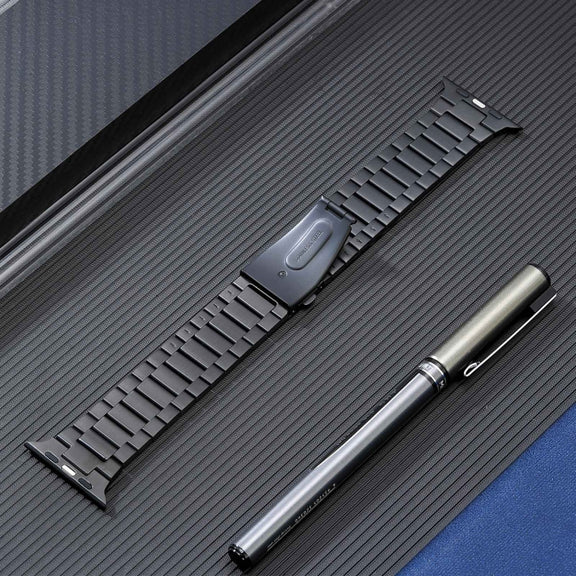 For Apple Watch SE 40mm Flat Buckle Stainless Steel Watch Band(Black)
