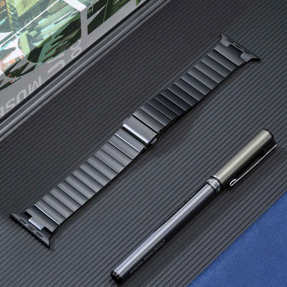 For Apple Watch 42mm Flat Buckle Stainless Steel Watch Band(Black)