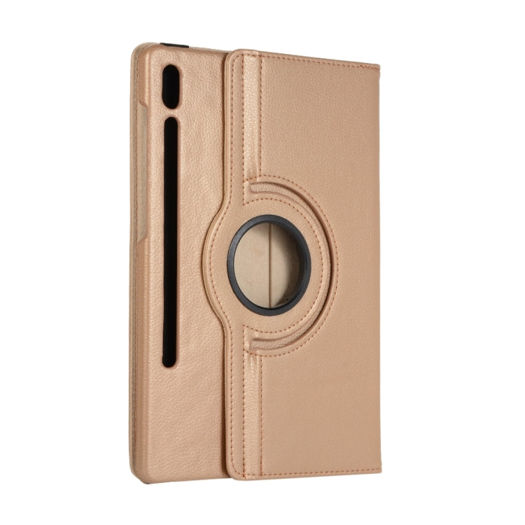 For Samsung Galaxy Tab S9 360 Degrees Rotation Holder Litchi Texture Leather Tablet Case(Golden)