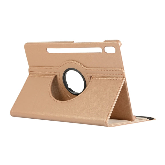 For Samsung Galaxy Tab S9 360 Degrees Rotation Holder Litchi Texture Leather Tablet Case(Golden)