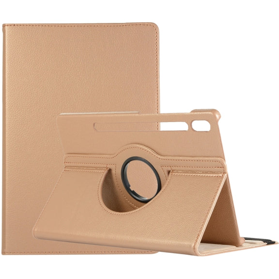 For Samsung Galaxy Tab S9 360 Degrees Rotation Holder Litchi Texture Leather Tablet Case(Golden)