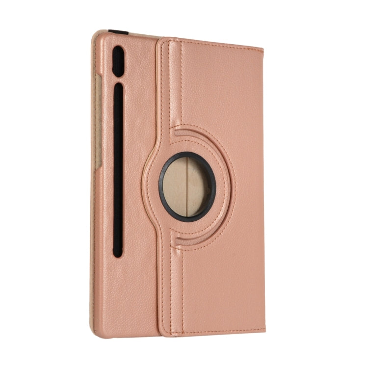 For Samsung Galaxy Tab S9+ / Tab S10+ Litchi Texture 360 Degrees Rotation Holder Leather Tablet Case(Rose Gold)