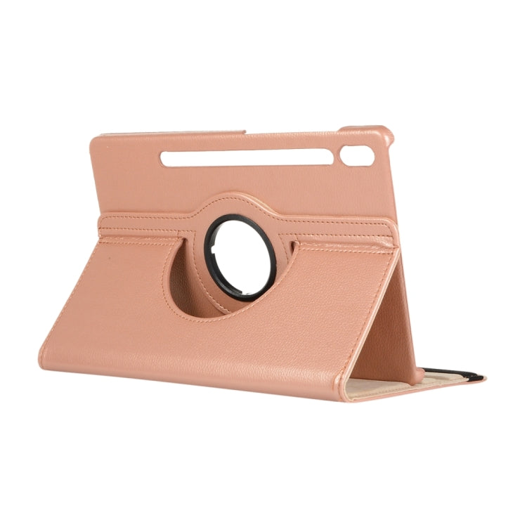 For Samsung Galaxy Tab S9+ / Tab S10+ Litchi Texture 360 Degrees Rotation Holder Leather Tablet Case(Rose Gold)