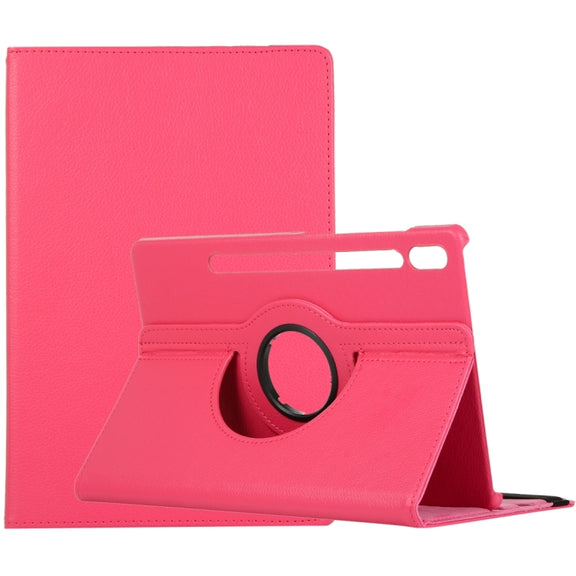 For Samsung Galaxy Tab S9+ / Tab S10+ 360 Degrees Rotation Holder Litchi Texture Leather Tablet Case(Rose Red)