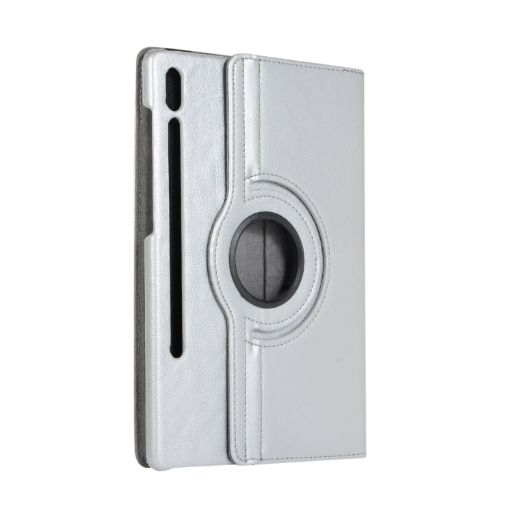 For Samsung Galaxy Tab S9+ / Tab S10+ 360 Degrees Rotation Holder Litchi Texture Leather Tablet Case(Silver)