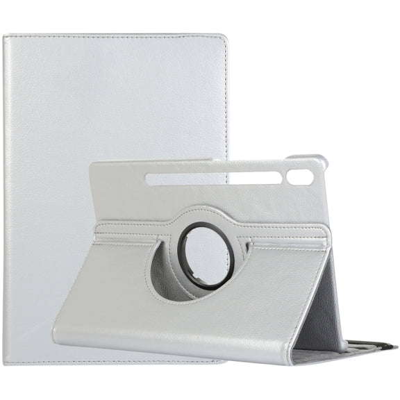 For Samsung Galaxy Tab S9+ / Tab S10+ 360 Degrees Rotation Holder Litchi Texture Leather Tablet Case(Silver)