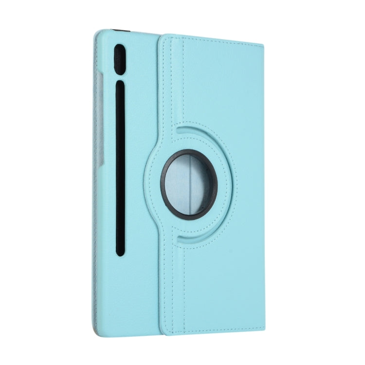 For Samsung Galaxy Tab S9+ / Tab S10+ 360 Degrees Rotation Holder Litchi Texture Leather Tablet Case(Sky Blue)