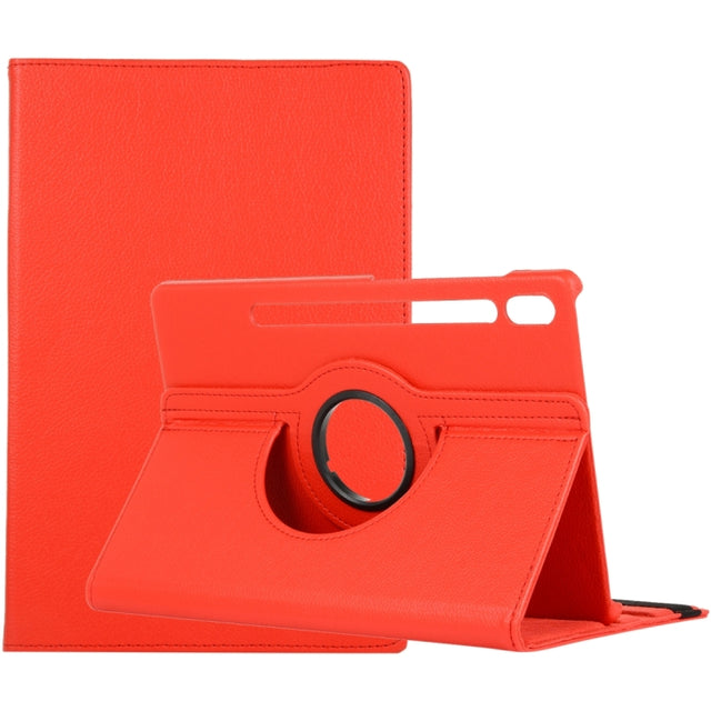 For Samsung Galaxy Tab S9 Ultra Litchi Texture 360 Degrees Rotation Holder Leather Tablet Case(Red)