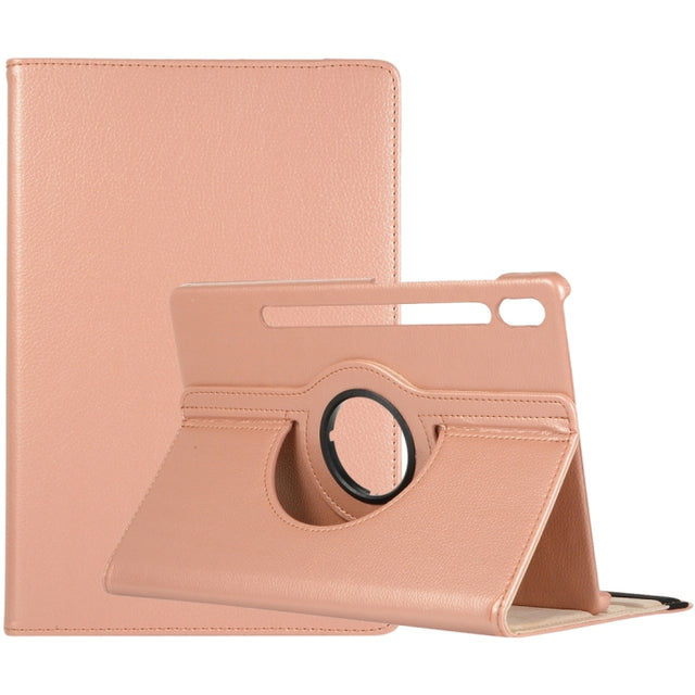For Samsung Galaxy Tab S9 Ultra 360 Degrees Rotation Holder Litchi Texture Leather Tablet Case(Rose Gold)