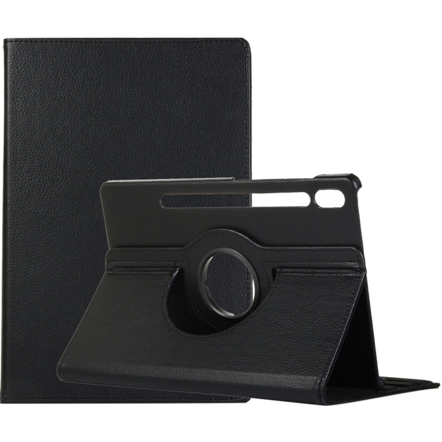 For Samsung Galaxy Tab S9 Ultra 360 Degrees Rotation Holder Litchi Texture Leather Tablet Case(Black)