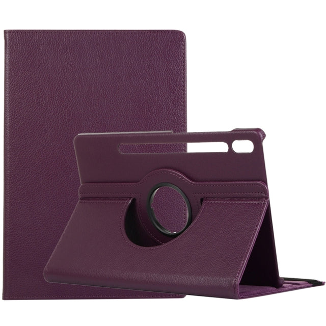 For Samsung Galaxy Tab S9 Ultra 360 Degrees Rotation Holder Litchi Texture Leather Tablet Case(Purple)