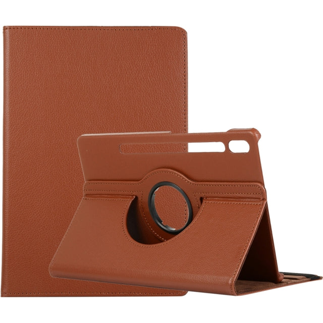 For Samsung Galaxy Tab S9 Ultra Litchi Texture 360 Degrees Rotation Holder Leather Tablet Case(Brown)