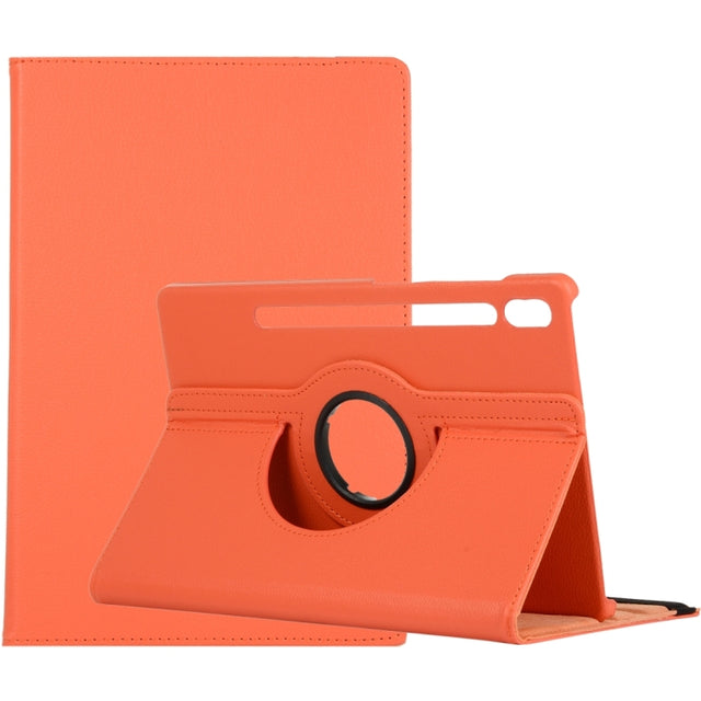 For Samsung Galaxy Tab S9 Ultra Litchi Texture 360 Degrees Rotation Holder Leather Tablet Case(Orange)
