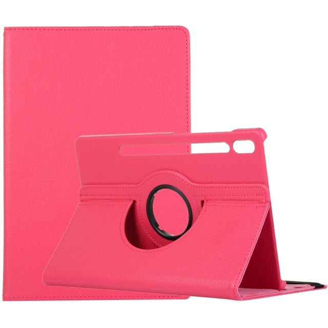 For Samsung Galaxy Tab S9 Ultra 360 Degrees Rotation Holder Litchi Texture Leather Tablet Case(Rose Red)