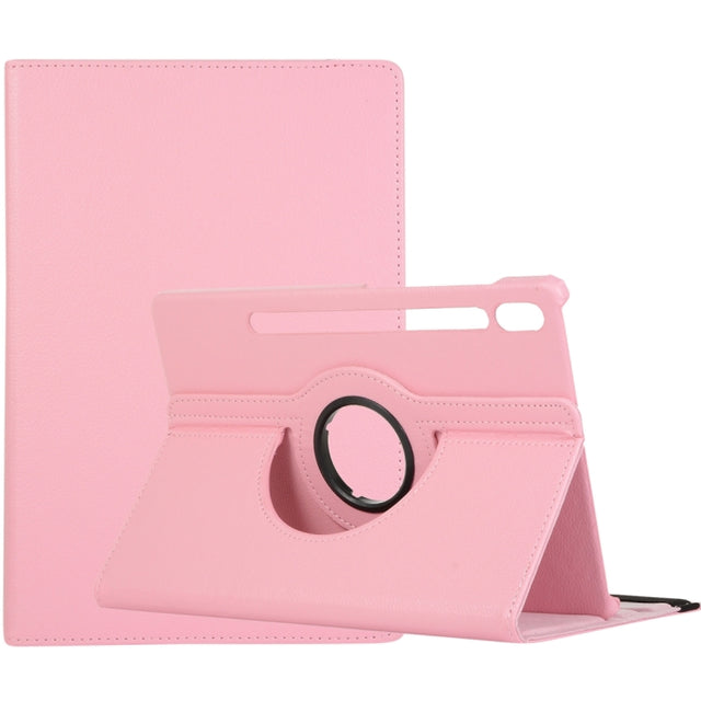 For Samsung Galaxy Tab S9 Ultra 360 Degrees Rotation Holder Litchi Texture Leather Tablet Case(Pink)