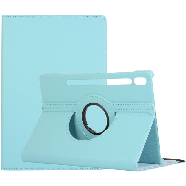 For Samsung Galaxy Tab S9 Ultra 360 Degrees Rotation Holder Litchi Texture Leather Tablet Case(Sky Blue)