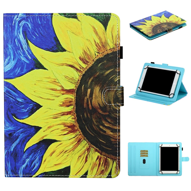 For 10 inch Universal Tablet Colored Drawing Stitching Horizontal Flip Leather Case with Holder & Card Slots & Anti-skid strip(Sunflower)