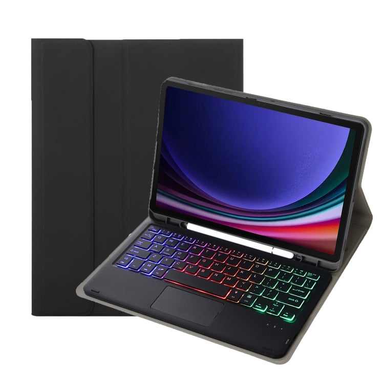 For Samsung Galaxy Tab S9 Candy Color Touch Backlight Bluetooth Keyboard Leather Tablet Case with Pen Holder(Black) - Samsung Keyboard by PMC TechLife | Online Shopping South Africa | PMC TechLife