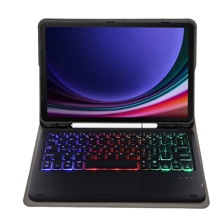 For Samsung Galaxy Tab S9 Candy Color Touch Backlight Bluetooth Keyboard Leather Tablet Case with Pen Holder(Black) - Samsung Keyboard by PMC TechLife | Online Shopping South Africa | PMC TechLife