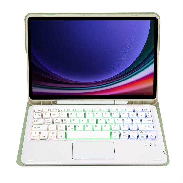 For Samsung Galaxy Tab S9 Candy Color Touch Backlight Bluetooth Keyboard Leather Tablet Case with Pen Holder(Light Green) - Samsung Keyboard by PMC TechLife | Online Shopping South Africa | PMC TechLife