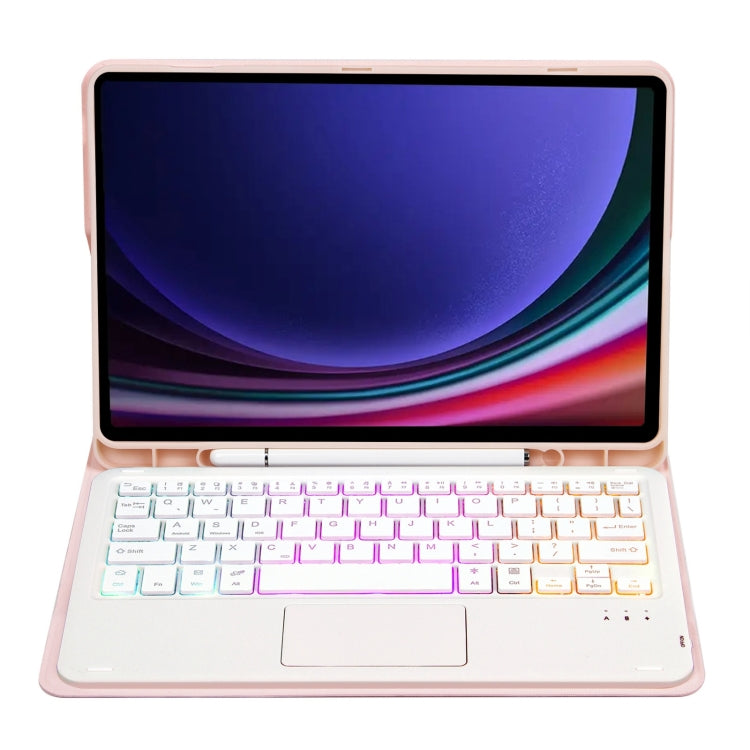 For Samsung Galaxy Tab S9 Candy Color Touch Backlight Bluetooth Keyboard Leather Tablet Case with Pen Holder(Pink)