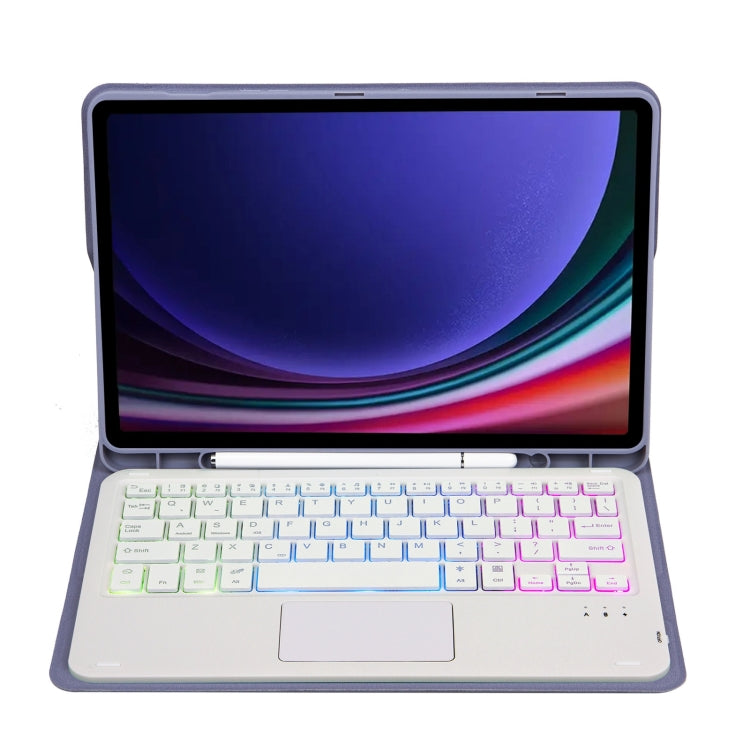 For Samsung Galaxy Tab S9 Candy Color Touch Backlight Bluetooth Keyboard Leather Tablet Case with Pen Holder(Purple) - Samsung Keyboard by PMC TechLife | Online Shopping South Africa | PMC TechLife