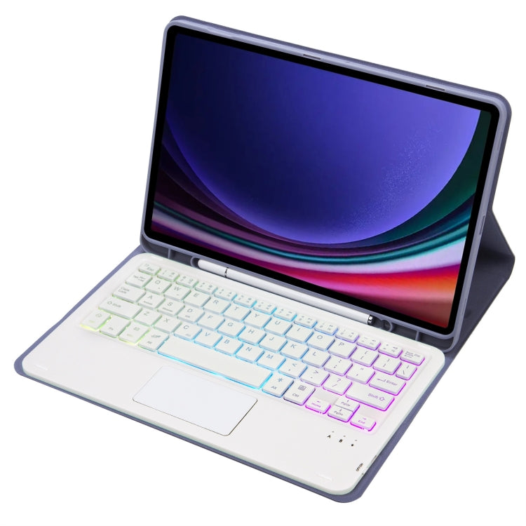 For Samsung Galaxy Tab S9 Candy Color Touch Backlight Bluetooth Keyboard Leather Tablet Case with Pen Holder(Purple) - Samsung Keyboard by PMC TechLife | Online Shopping South Africa | PMC TechLife