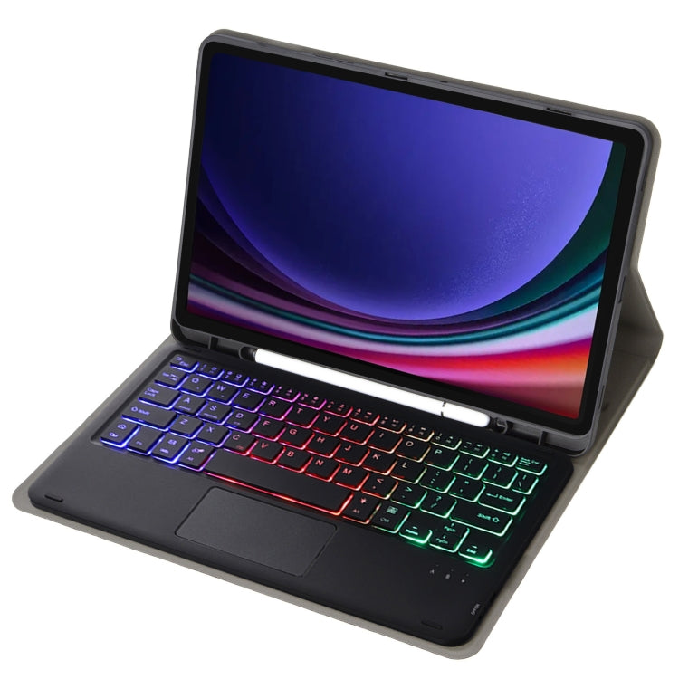 For Samsung Galaxy Tab S9 FE Candy Color Touch Backlight Bluetooth Keyboard Leather Tablet Case with Pen Holder(Black) - Samsung Keyboard by PMC TechLife | Online Shopping South Africa | PMC TechLife