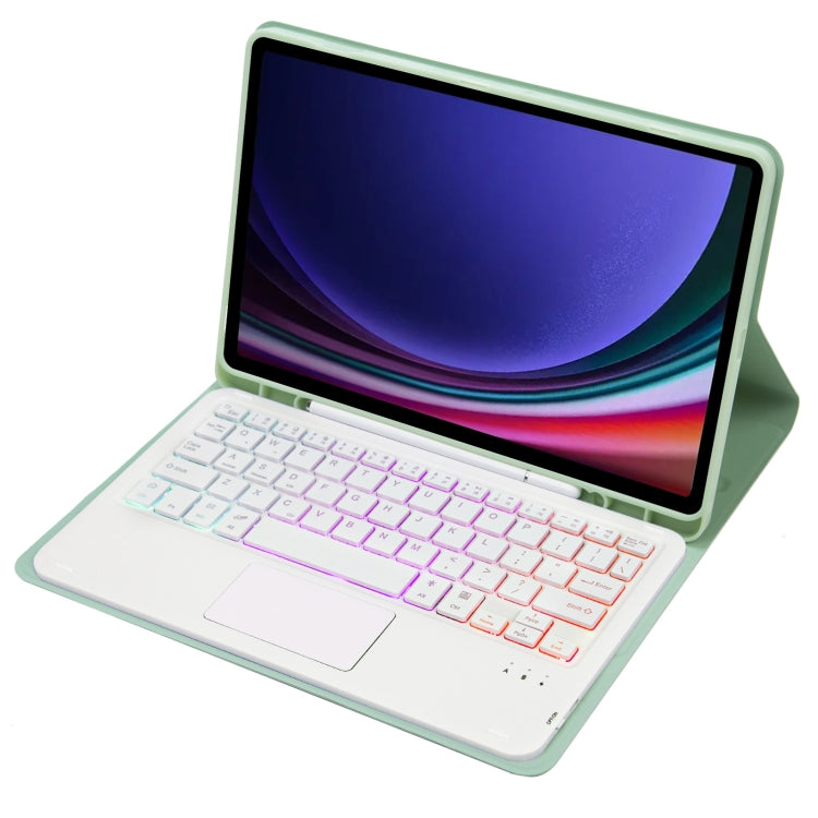 For Samsung Galaxy Tab S9 FE / 10 FE Candy Color Touch Backlight Bluetooth Keyboard Leather Tablet Case with Pen Holder(Light Green) - free shipping - PMC Jewellery - Order now!