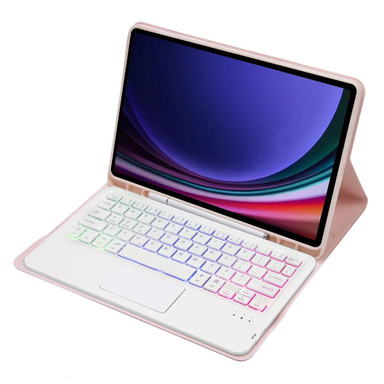For Samsung Galaxy Tab S9 FE Candy Color Touch Backlight Bluetooth Keyboard Leather Tablet Case with Pen Holder(Pink) - Samsung Keyboard by PMC TechLife | Online Shopping South Africa | PMC TechLife