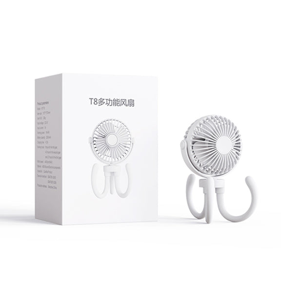 T8 2000mAh Flexible Octopus Tripod Rotatable Portable Fan(White)