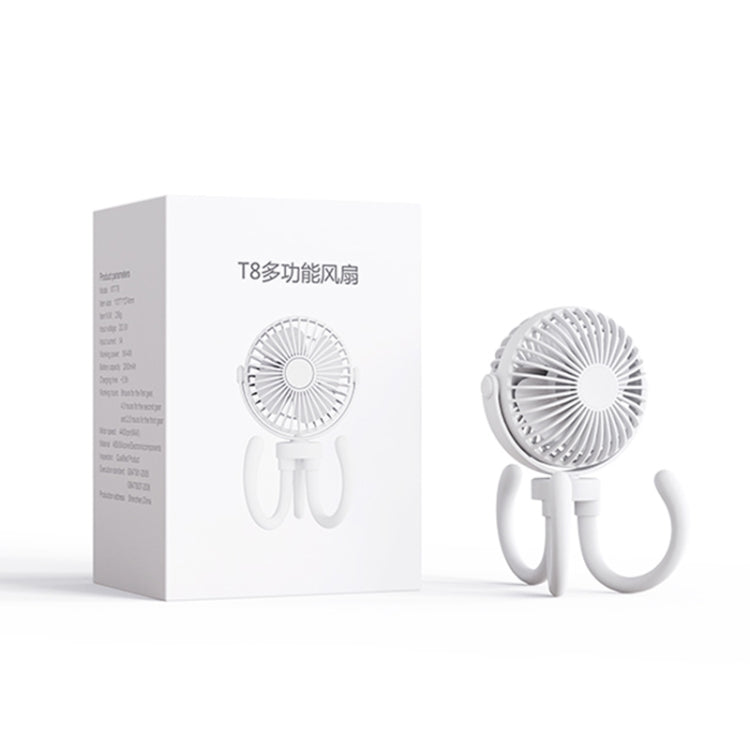 T8 2000mAh Flexible Octopus Tripod Rotatable Portable Fan(White)