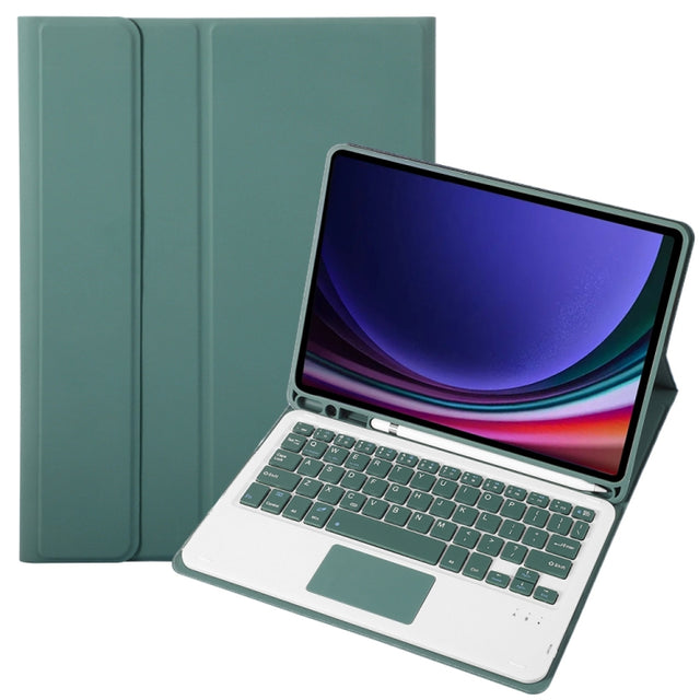 For Samsung Galaxy Tab S9 FE A710B-A Candy Color TPU Touch Bluetooth Keyboard Leather Tablet Case with Pen Holder(Dark Green)