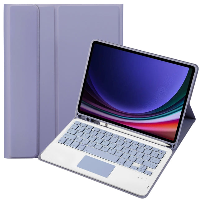 For Samsung Galaxy Tab S9 FE / 10 FE A710B-A Candy Color TPU Touch Bluetooth Keyboard Leather Tablet Case with Pen Holder(Purple)