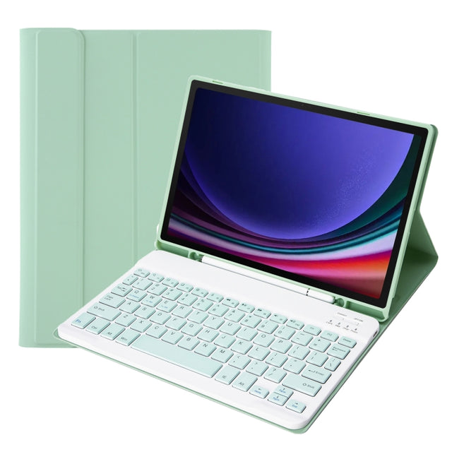 For Samsung Galaxy Tab S9 FE A710B Candy Color TPU Bluetooth Keyboard Leather Tablet Case with Pen Holder(Light Green)