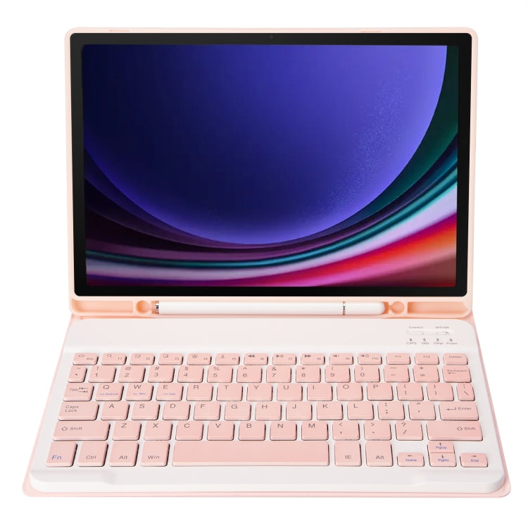 For Samsung Galaxy Tab S9 FE A710B Candy Color TPU Bluetooth Keyboard Leather Tablet Case with Pen Holder(Pink)