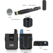 XTUGA A140-H Wireless Microphone System 4 Channel UHF Handheld Microphone(UK Plug)