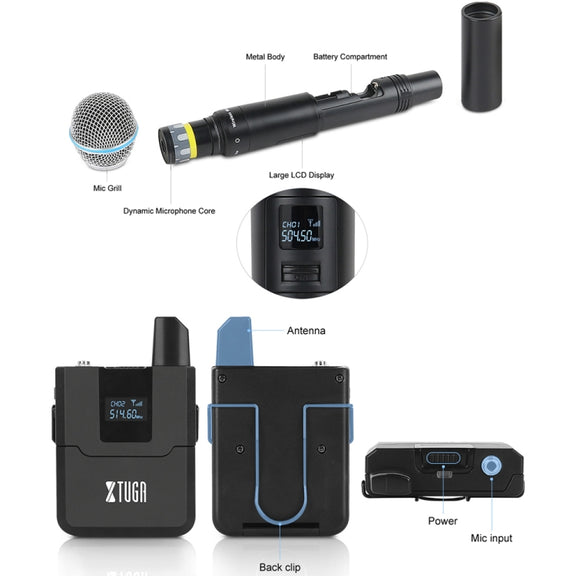 XTUGA A140-H Wireless Microphone System 4 Channel UHF Handheld Microphone(AU Plug)