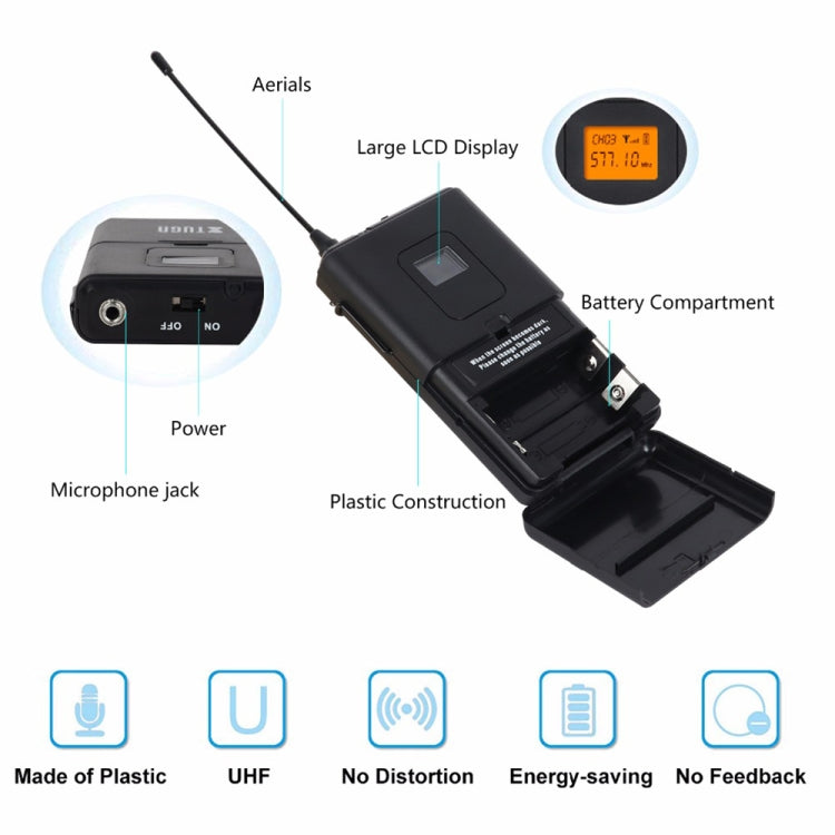 XTUGA A400-HB Professional 4-Channel UHF Wireless Microphone System with 2 Handheld & 2 Headset Microphone(US Plug)