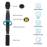 XTUGA A400-HB Professional 4-Channel UHF Wireless Microphone System with 2 Handheld & 2 Headset Microphone(UK Plug)