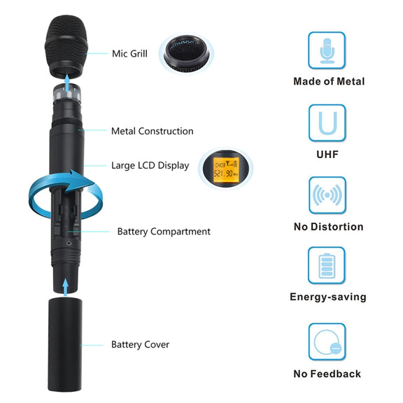 XTUGA A400-HB Professional 4-Channel UHF Wireless Microphone System with 2 Handheld & 2 Headset Microphone(UK Plug)