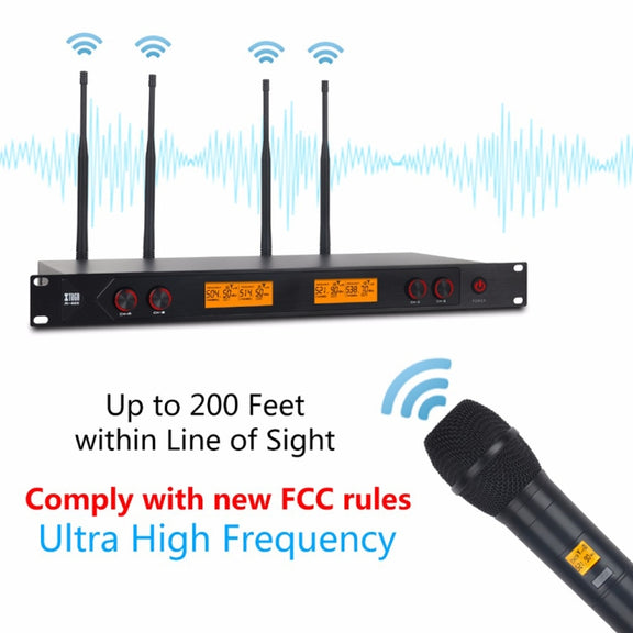 XTUGA A400-HB Professional 4-Channel UHF Wireless Microphone System with 2 Handheld & 2 Headset Microphone(AU Plug)
