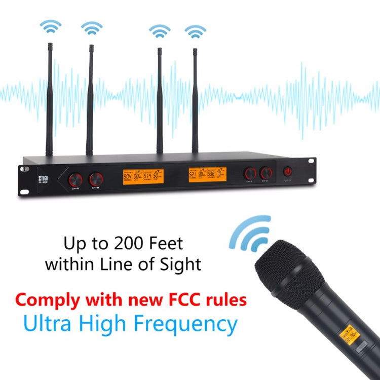 XTUGA A400-HB Professional 4-Channel UHF Wireless Microphone System with 2 Handheld & 2 Headset Microphone(AU Plug)