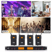 XTUGA A400-HB Professional 4-Channel UHF Wireless Microphone System with 2 Handheld & 2 Headset Microphone(AU Plug)