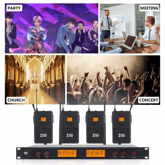 XTUGA A400-HB Professional 4-Channel UHF Wireless Microphone System with 2 Handheld & 2 Headset Microphone(AU Plug)