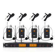 XTUGA A400-B Professional 4-Channel UHF Wireless Microphone System with 4 BodyPack Lavalier Headset Microphone(AU Plug)