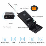 XTUGA A400-B Professional 4-Channel UHF Wireless Microphone System with 4 BodyPack Lavalier Headset Microphone(US Plug)
