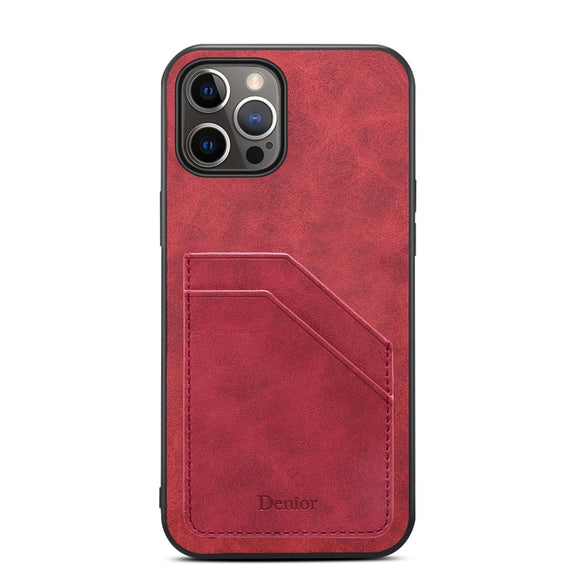 For iPhone 15 Pro Max Denior PU Dual Card Slot Back Cover Phone Case(Red)