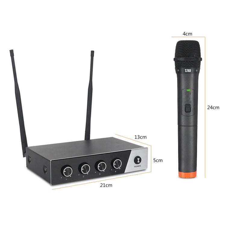 XTUGA S400 Professional 4-Channel UHF Wireless Microphone System with 4 Handheld Microphone(US Plug)